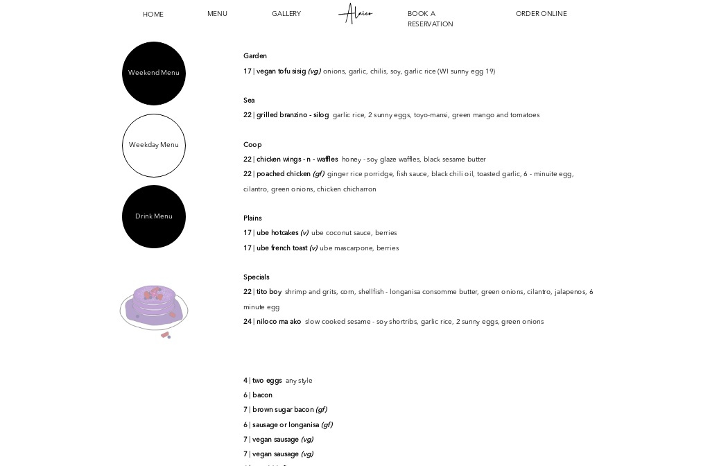 Alnico SF — Weekday Menu