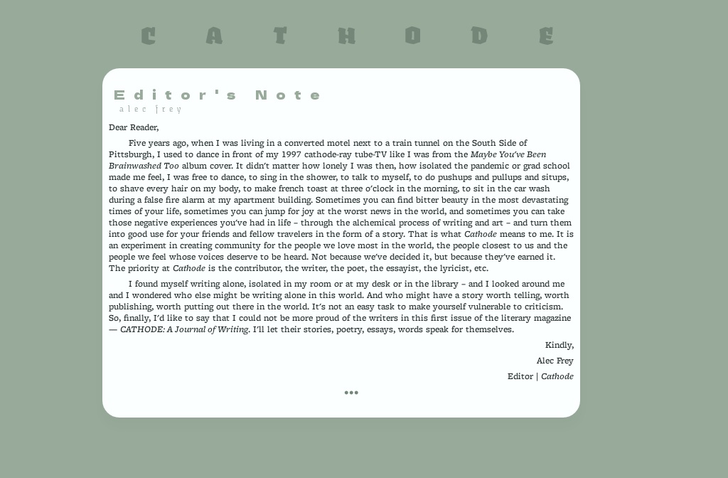 Cathode — Editor's Note